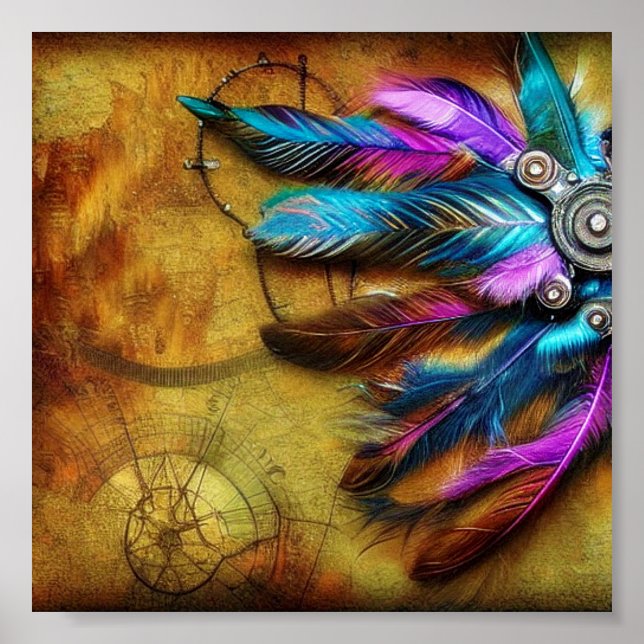 Póster Plumas boho steampunk (Frente)