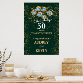 Póster Plumas de pavo real 50 aniversario de bodas