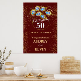 Póster Plumas de pavo real 50 aniversario de bodas