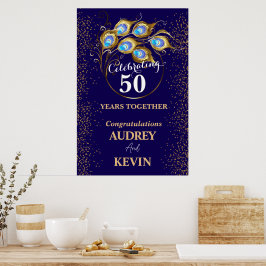 Póster Plumas de pavo real 50 aniversario de bodas