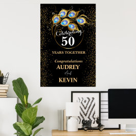 Póster Plumas de pavo real 50 aniversario de bodas