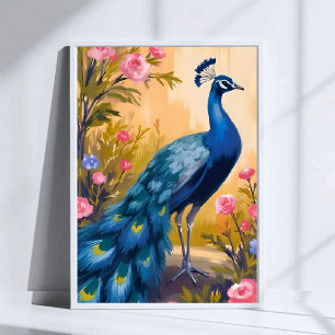 Póster Plumas de Pavo Real Floral Animal Hermoso
