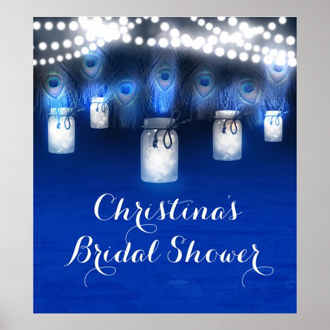 Póster Plumas de pavo real, luces de frasco de Mason cart (Frente)