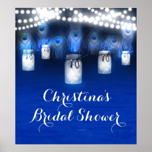 Póster Plumas de pavo real, luces de tarro de Mason Carte