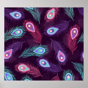 Póster Plumas de pavo real: Vintage de mano.