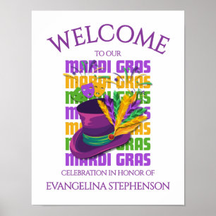 Póster Plumas de Sombrero de Copa MARDI GRAS