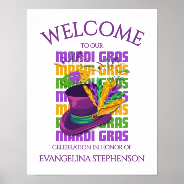 Póster Plumas de Sombrero de Copa MARDI GRAS (Frente)