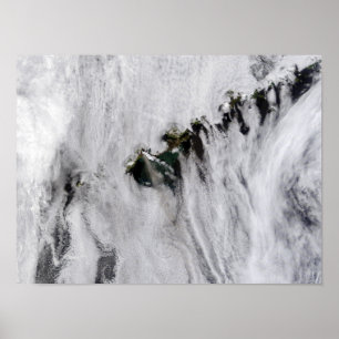 Póster Plumas del volcán Okmok, Islas Aleutianas