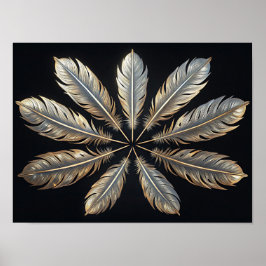 Póster plumas simétricas: Elegancia dorada y plateada