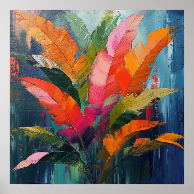Póster Plumas Tropicales – Abstración Botánica Vibrante (Frente)