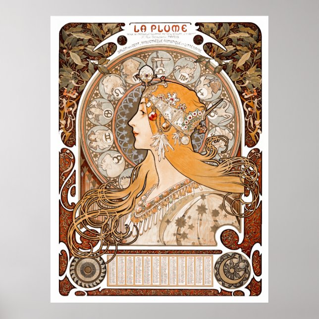 Póster Plume Zodiac Mujer de Alphonse Mucha - Art Nouveau (Frente)