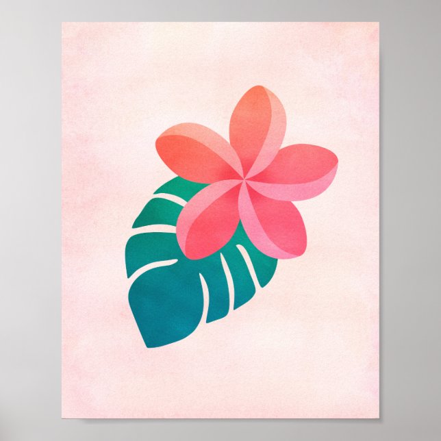 Póster Plumeria Floral Leaves tropicales acuáticas (Frente)