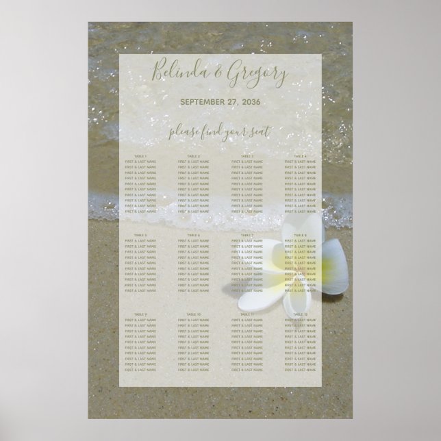 Póster Plumeria Frangipani En La Tabla De Asientos Boda D (Frente)