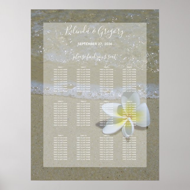 Póster Plumeria Frangipani En La Tabla De Asientos Boda D (Frente)