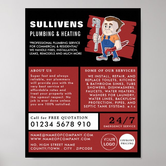 Póster Plumero clásico, plomero, publicidad de fontanería (Frente)