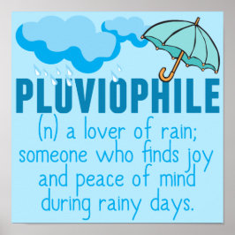 Póster Pluviophiophile Rain Lover Bonito Blue Umbrella