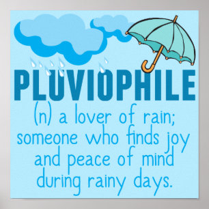 Póster Pluviophiophile Rain Lover Bonito Blue Umbrella