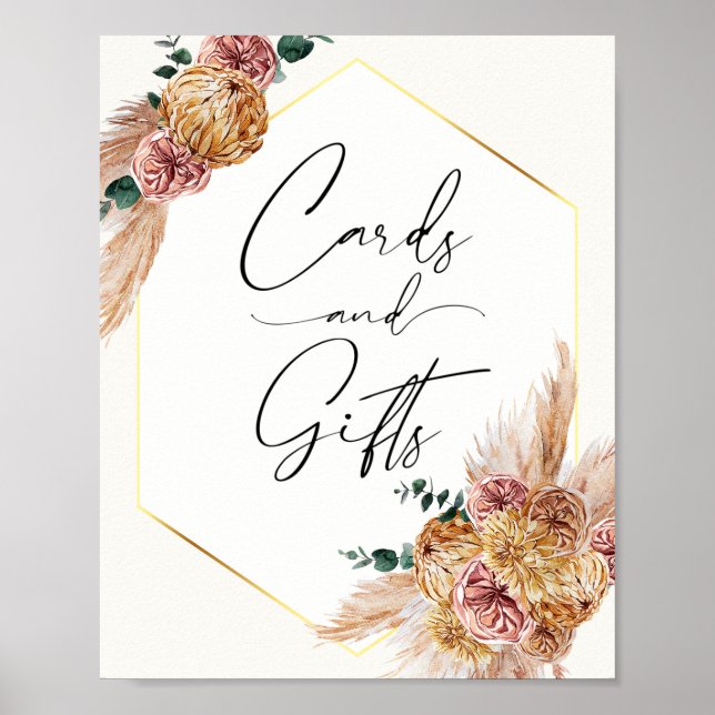 Póster Po Boho Pampas Grass Ramos Secos Tarjetas y Regalo (Frente)