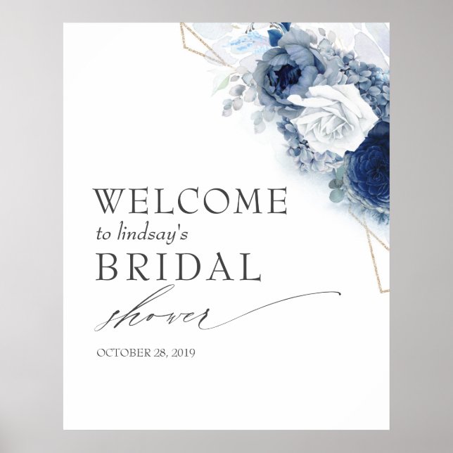 Póster Po de Flores Azules Polvorientos para Boda / Bienv (Frente)