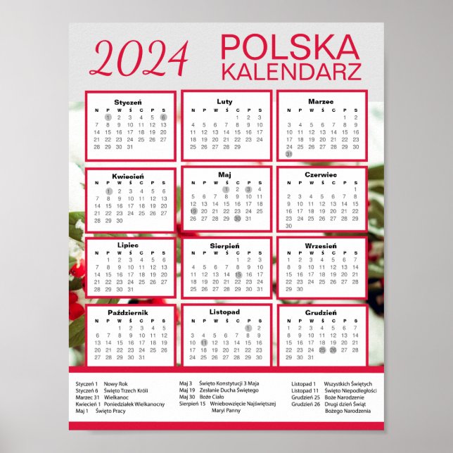 Póster Pobierz Kalendarz | Calendario polaco Polska 2024 (Frente)