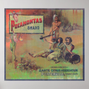 Póster Pocahontas LabelPorterville anaranjado, CA