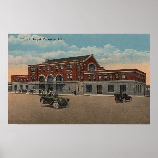 Póster Pocatello, ID - Exterior View of O.S.L. Train (Frente)