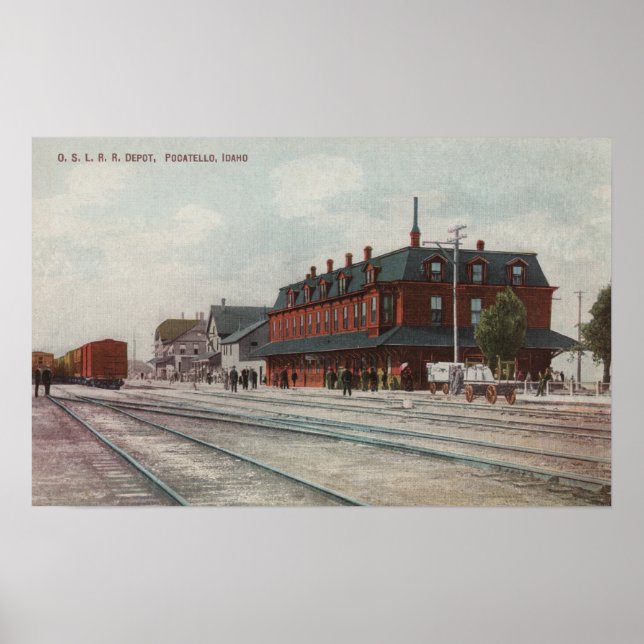Póster Pocatello, ID - Trenes y personas alrededor del tr (Frente)