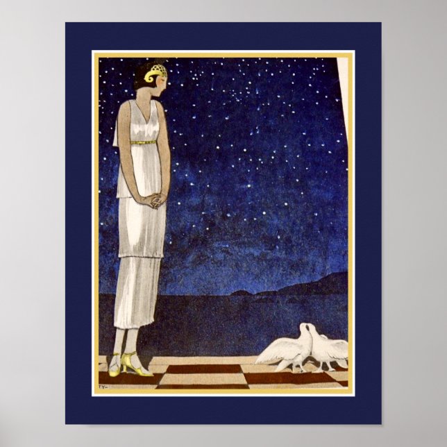 Póster Pochoir Art Decó de los años 20 "Dos palomas" (Frente)