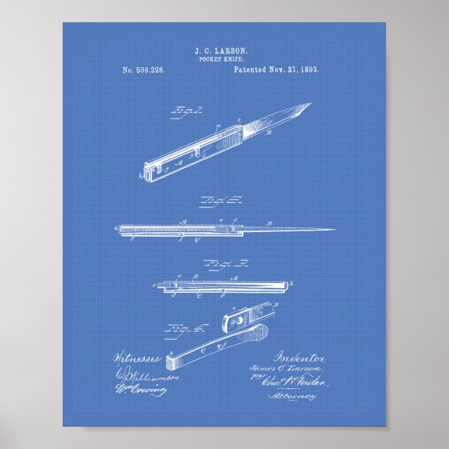 Póster Pocket Knife 1893 Patent Art Blueprint (Frente)