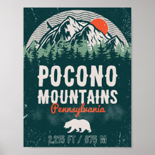 Póster Poconos Pennsylvania PA Mountain Gift Retro