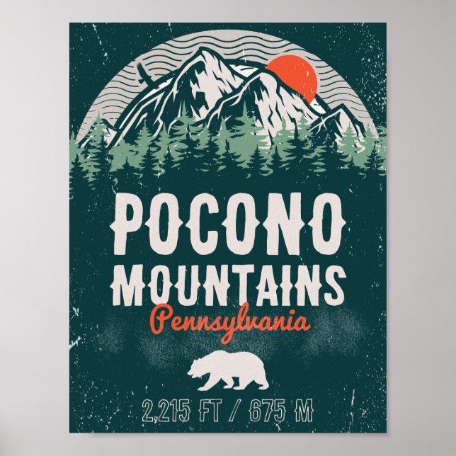 Póster Poconos Pennsylvania PA Mountain Gift Retro (Frente)