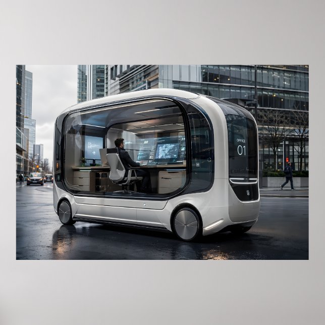 Póster Pod de oficina móvil futurista en la naturaleza ur (Frente)