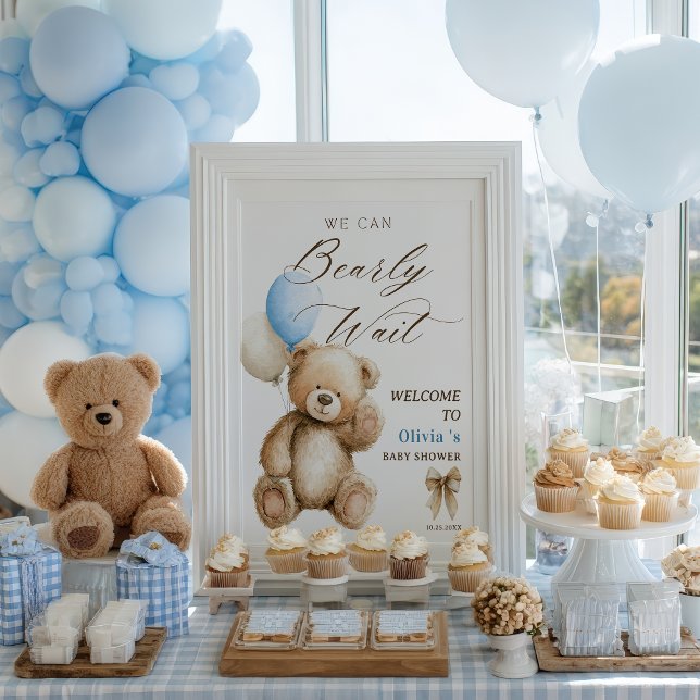 Póster Podemos Esperar A Que Teddy Bear La Bienvenida De  (We Can Bearly Wait Teddy Bear Baby Shower Welcome Poster)