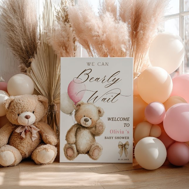 Póster Podemos Esperar A Que Teddy Bear La Bienvenida De  (We Can Bearly Wait Teddy Bear Baby Shower Welcome Poster)