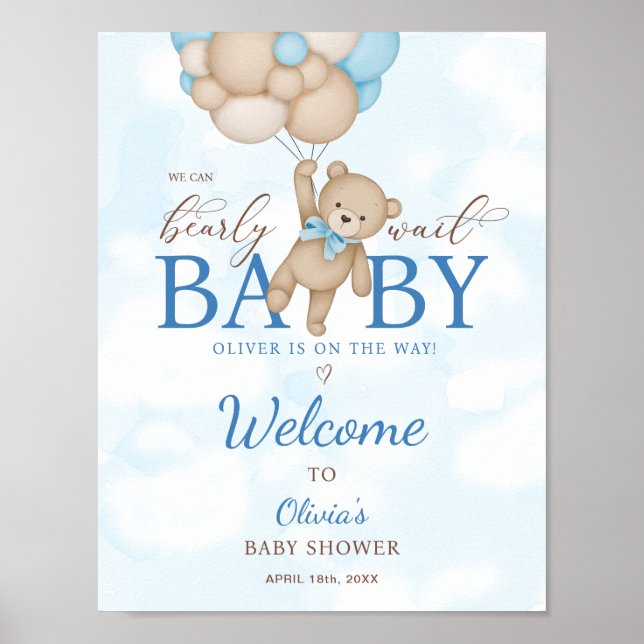 Póster Podemos Esperar Bearly Wait Baby Shower Welcome Si (Frente)