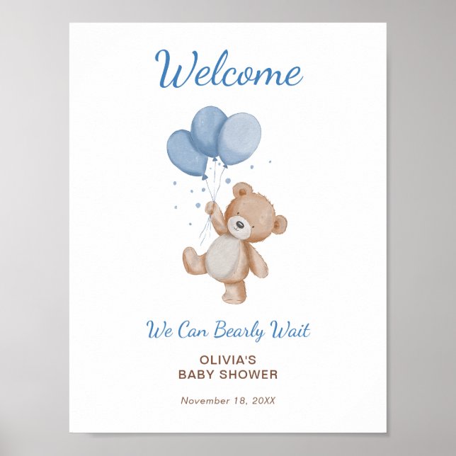 Póster Podemos Esperar Bearly Wait Baby Shower Welcome Si (Frente)