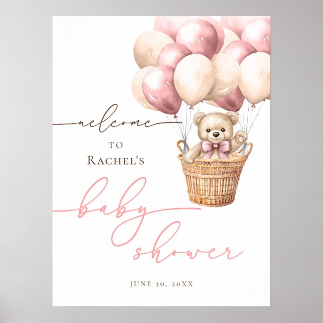 Póster Podemos Esperar. | Bienvenida de Baby Shower rosa (Frente)