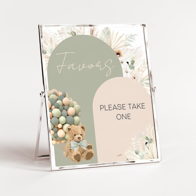 Póster Podemos Esperar Los Favores Verdes De Baby Shower (Green Boho Teddy Bear Baby Shower Favors Sign)