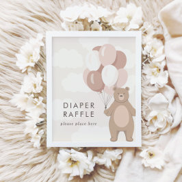 Póster Podemos Esperar. | Rótulo Rosa Baby Shower Raffle