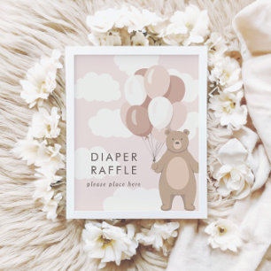 Póster Podemos Esperar.   Rótulo Rosa Baby Shower Raffle