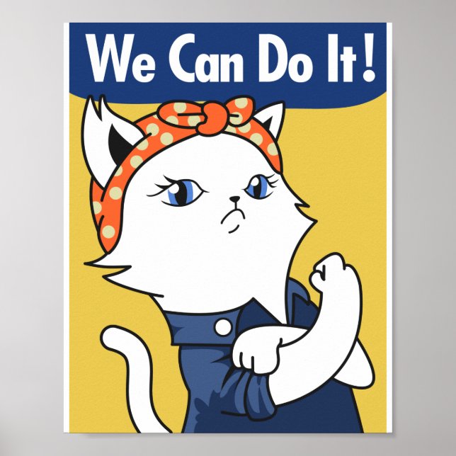 Póster ¡Podemos Hacerlo! El gato blanco Rosie the Riveter (Frente)