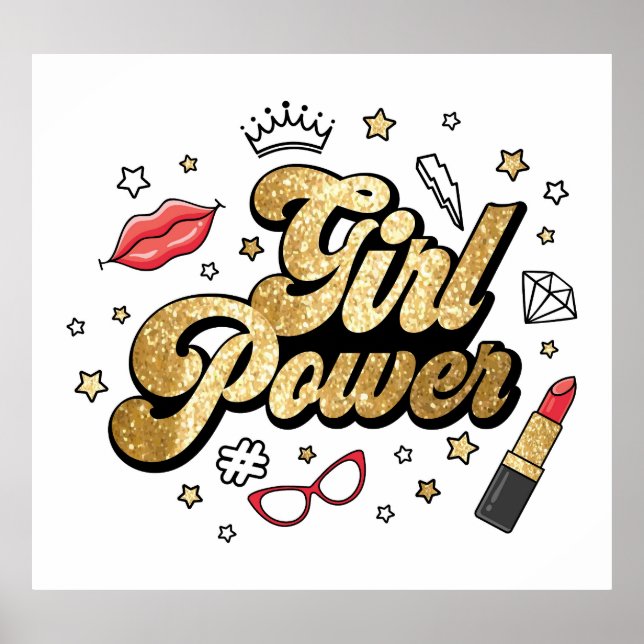 Póster Poder chica: Purpurina feminista vintage. (Frente)