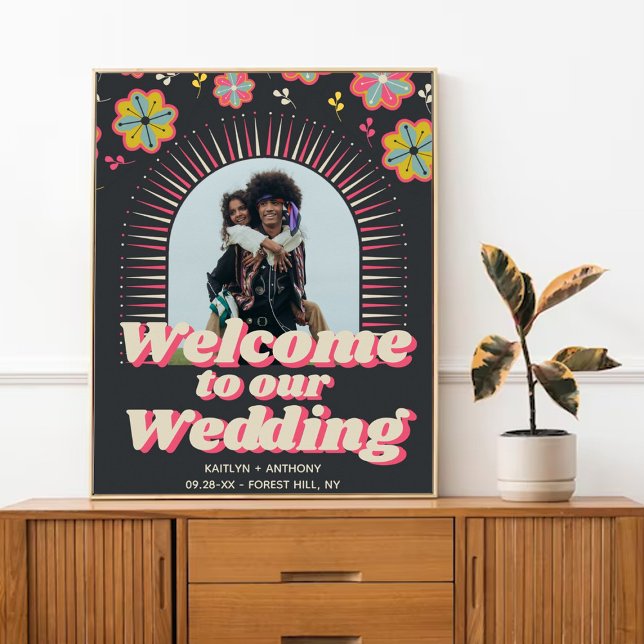 Póster Poder de la Flor Bienvenida de Boda Retro Groovy 7 (Subido por el creador)
