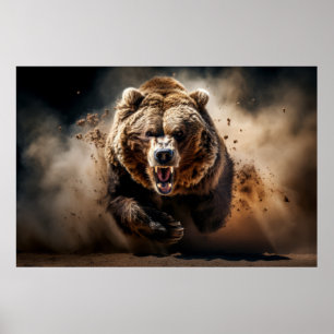 Póster Poder feroz de retrato animal salvaje de oso pardo