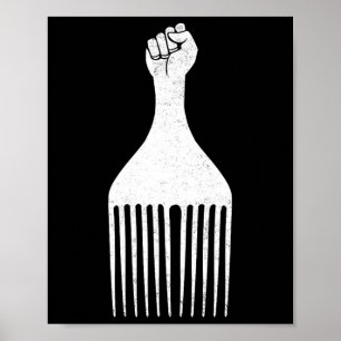 Póster Poder Negro Puño Alzado Afro Pick Historia Negra M