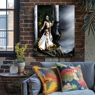 Póster Poderosa Hechicera de Fantasía Guardiana del Dragó