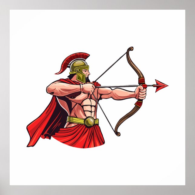 Póster Poderoso guerrero antiguo que sostiene arco y flec (Frente)