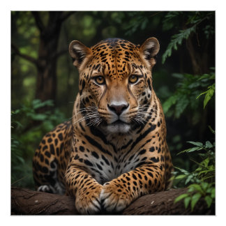 Póster Poderoso leopardo descansando en la serenidad de l