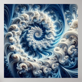 Póster Poderoso, pero Delicado, Swirl Fractal Azul y Blan