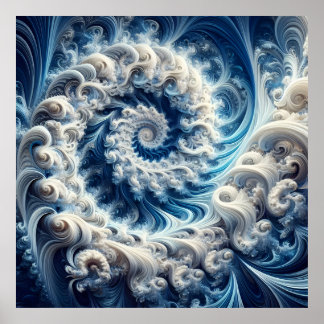 Póster Poderoso, pero Delicado, Swirl Fractal Azul y Blan